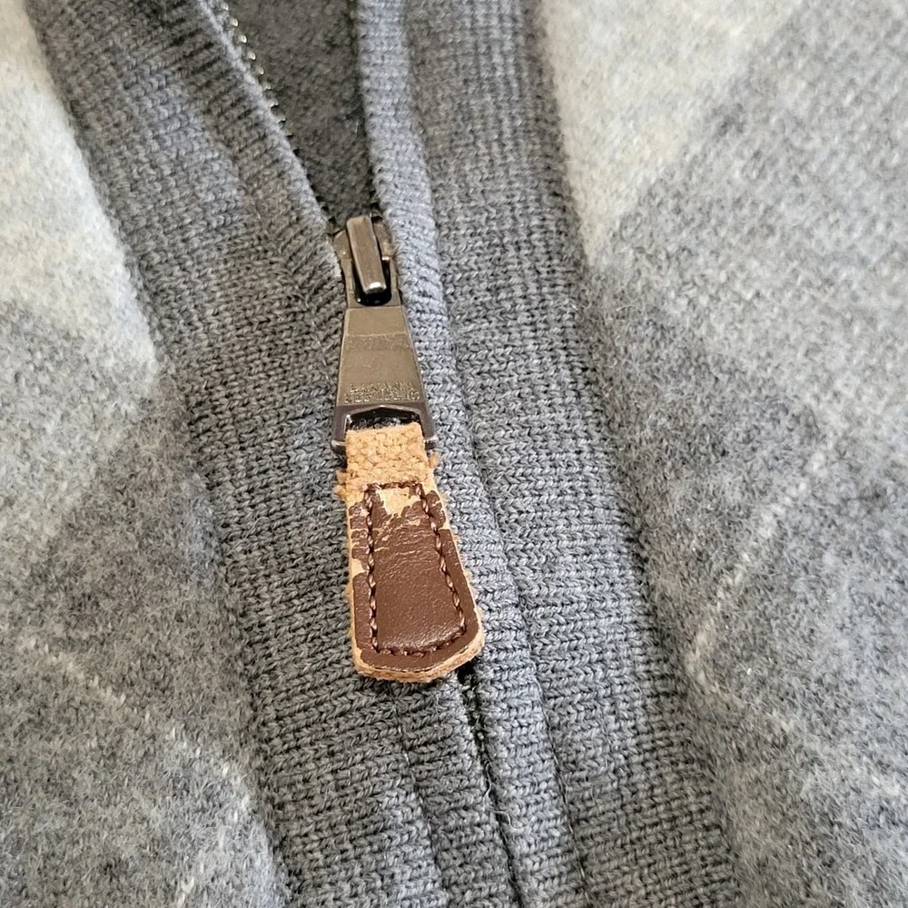 Banana Republic Sweater Mens L Gray 100% Wool‎ Argyle Full Zip Cardigan Preppy